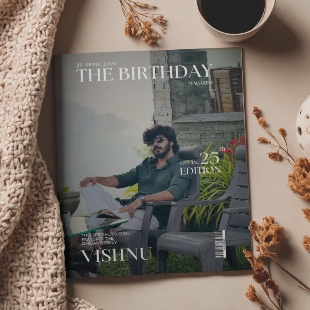 The Birthday Magazine for Him on a brown textured background